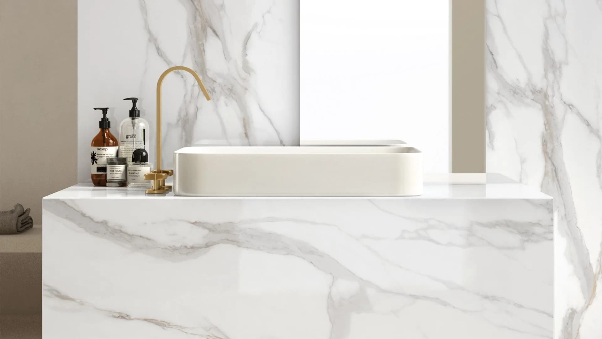 Calacatta Oro — large-format marble-effect surface
