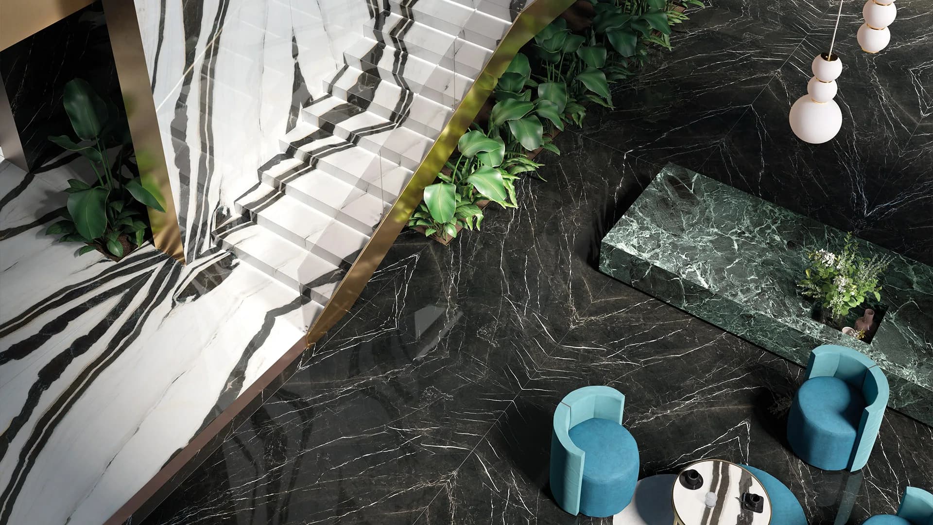 Nero Marquinia — large-format marble-effect surface